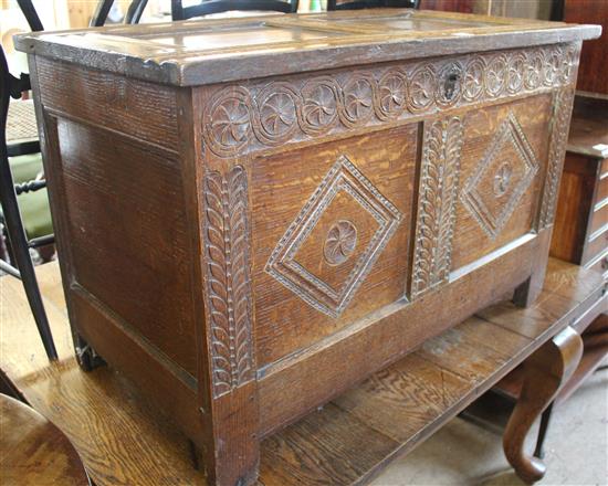 Carved oak panelled coffer